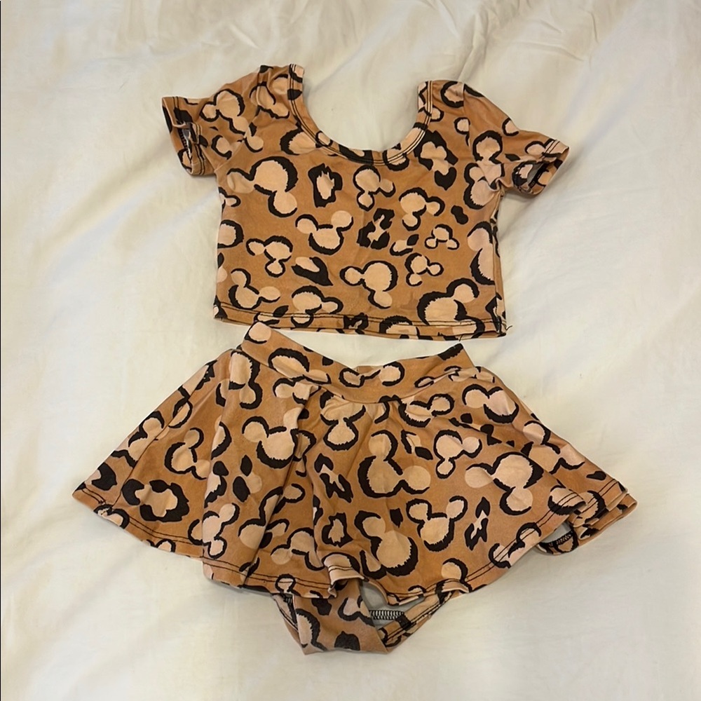 Wild Rich Kids Mickey Leopard Print Crop Top and Skirt Set
